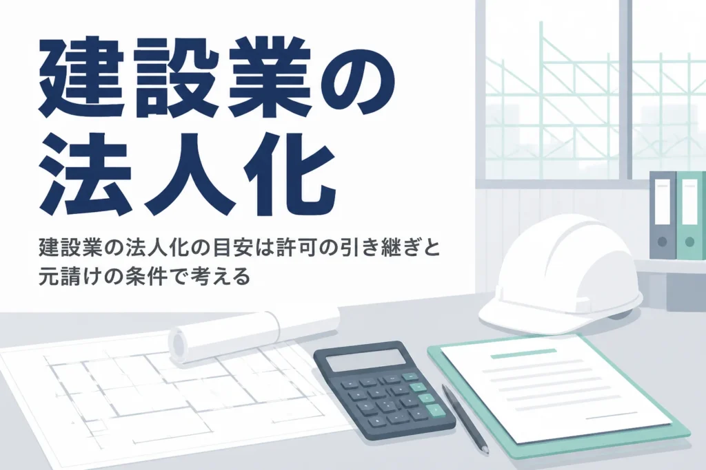 建設業の法人化の目安を、建設業許可の引き継ぎと元請けとの取引条件から考える記事のアイキャッチ