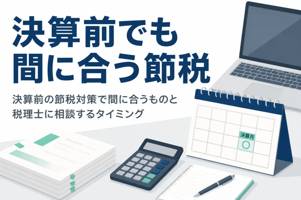 決算前の節税対策で間に合うものと、税理士に相談するタイミングを解説する記事のアイキャッチ