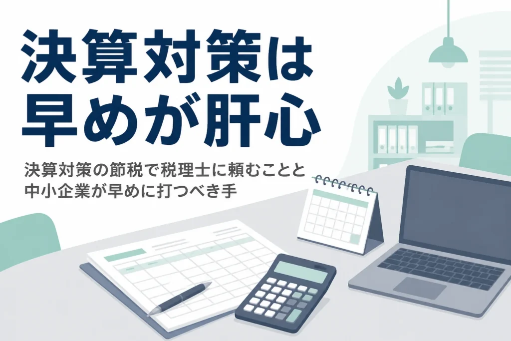 決算対策の節税で税理士に頼むことと、中小企業が早めに打ちたい手を解説する記事のアイキャッチ