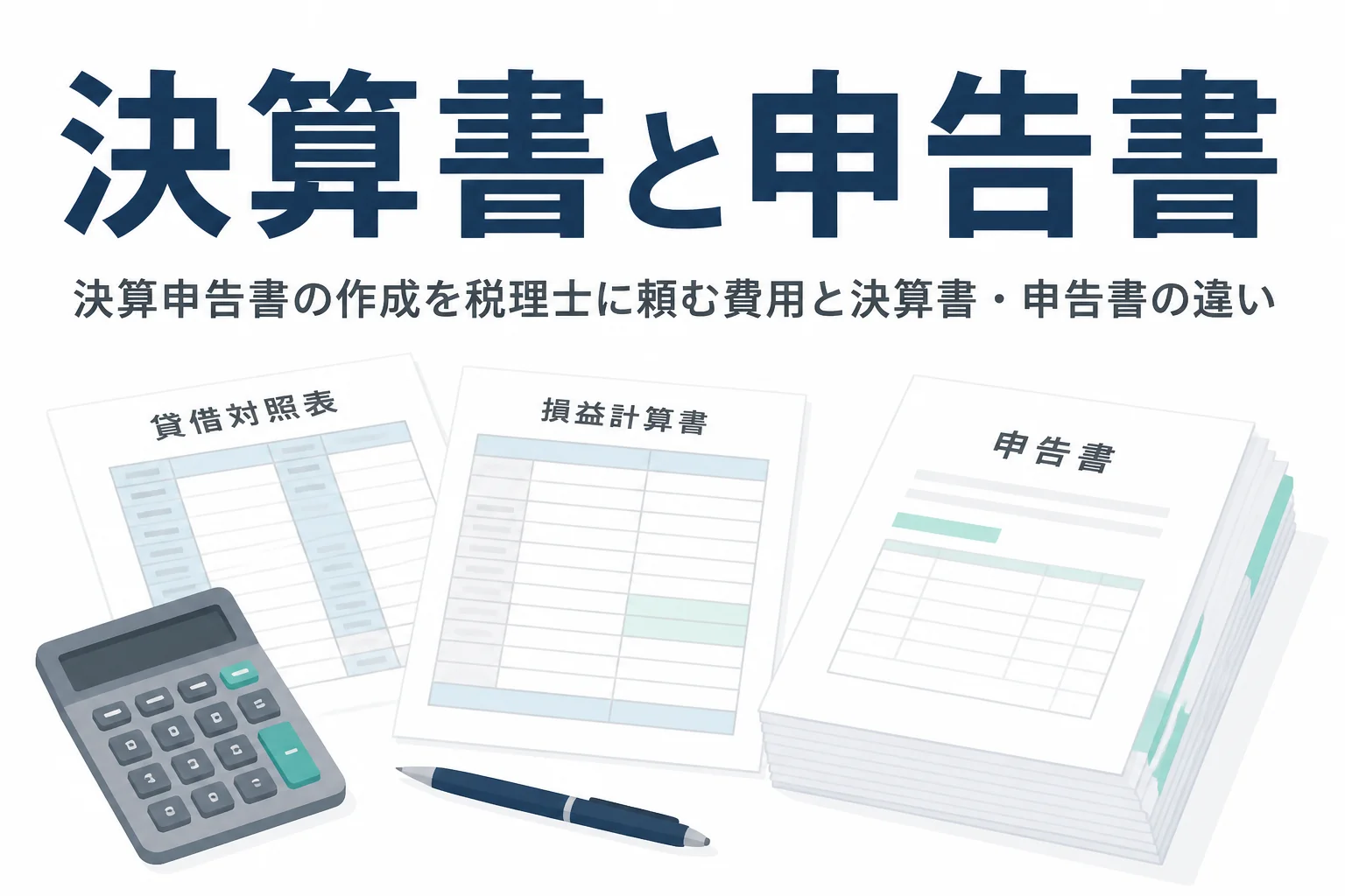 決算書と申告書の違いと、決算申告書の作成を税理士に頼む時の費用の目安を解説する記事のアイキャッチ