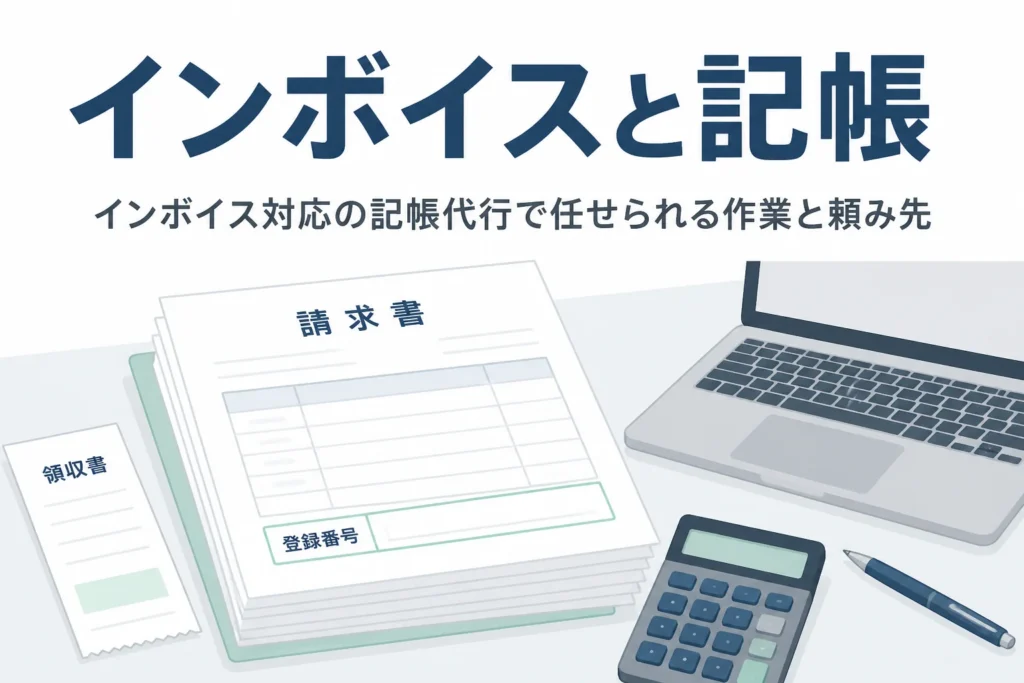 インボイス登録後に増えた経理の手間を記帳代行で任せる方法を解説する記事のアイキャッチ