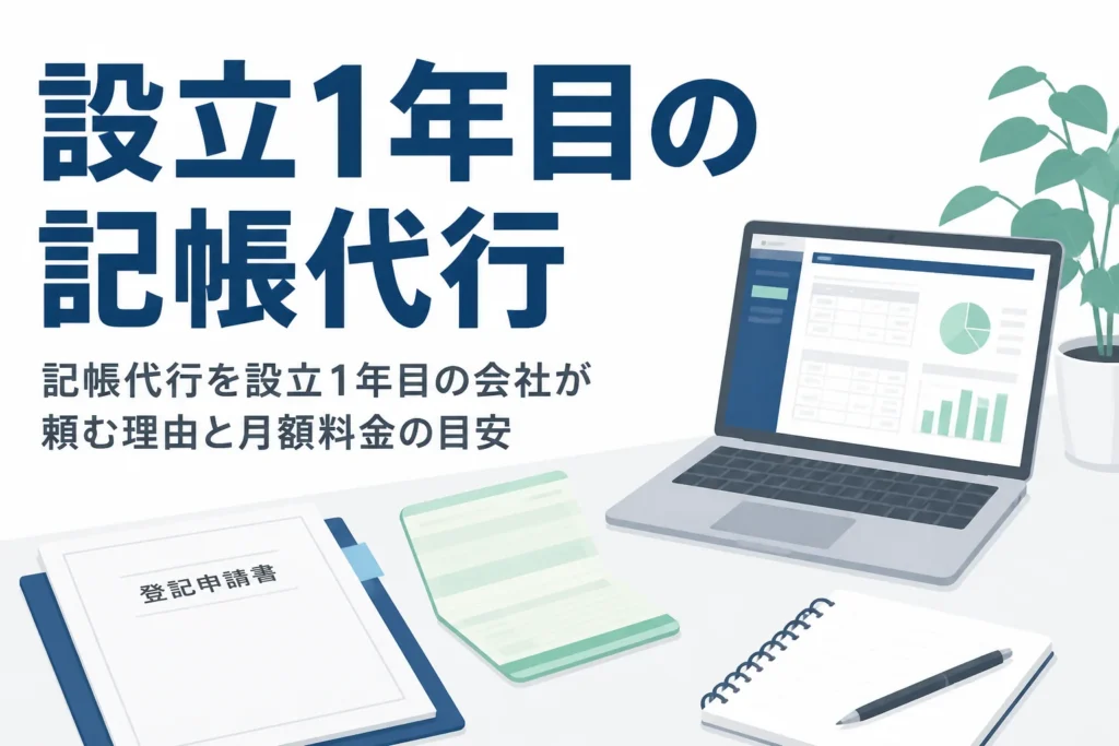 設立1年目の会社が記帳代行を頼む理由と月額料金の目安を解説する記事のアイキャッチ