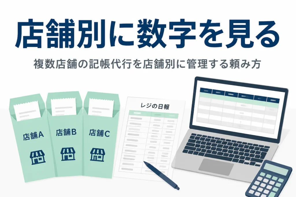 複数店舗を経営する会社が記帳代行を店舗別に管理して頼む方法を解説する記事のアイキャッチ