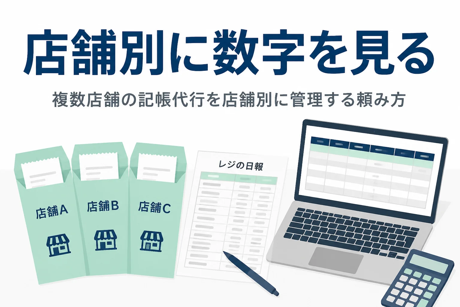 複数店舗を経営する会社が記帳代行を店舗別に管理して頼む方法を解説する記事のアイキャッチ