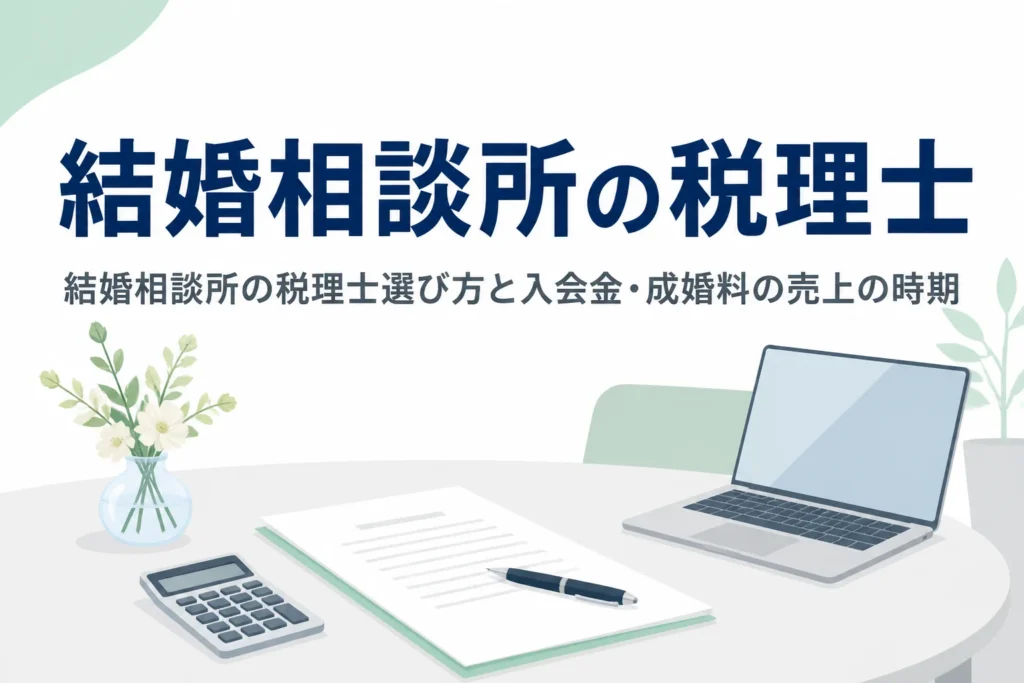 結婚相談所の税理士の選び方と入会金・成婚料の売上の時期を解説する記事のアイキャッチ