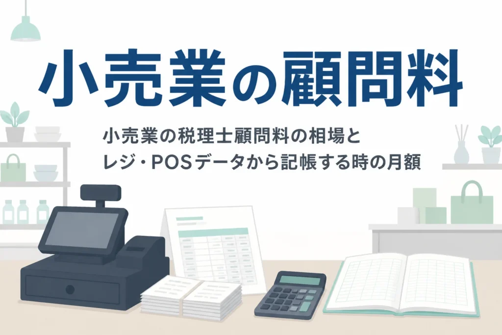 小売業の税理士顧問料の相場と、レジ・POSデータから記帳する時の月額を解説する記事のアイキャッチ