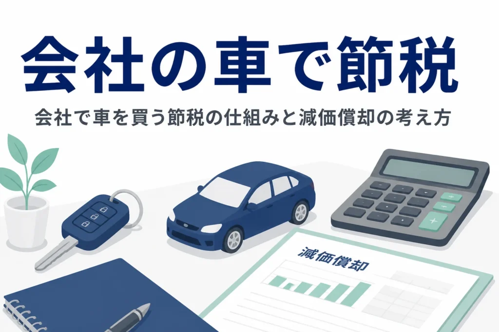 会社で車を買う節税の仕組みと、減価償却を税理士に相談する点を解説する記事のアイキャッチ