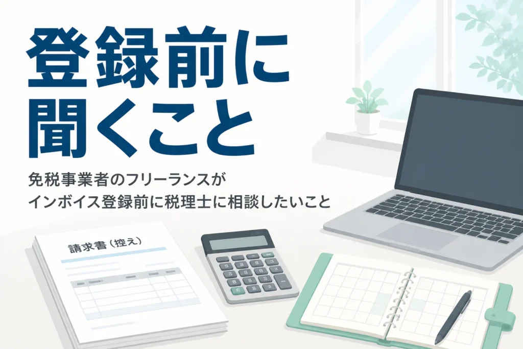 免税事業者のフリーランスがインボイス登録を決める前に、税理士に相談したいことを解説する記事のアイキャッチ