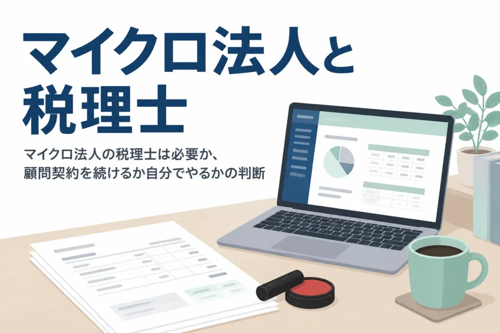 マイクロ法人に税理士が必要か、顧問契約・決算のみ依頼・自分でやるの3つから判断する記事のアイキャッチ