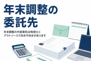 年末調整を外部委託する時に税理士とアウトソース会社のどちらに頼むかを比べる記事のアイキャッチ