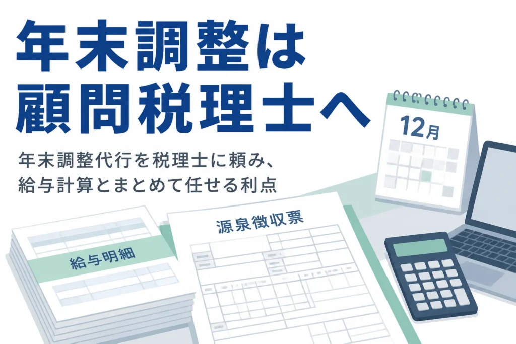 年末調整代行を顧問税理士に頼み、給与計算とまとめて任せる利点を解説する記事のアイキャッチ