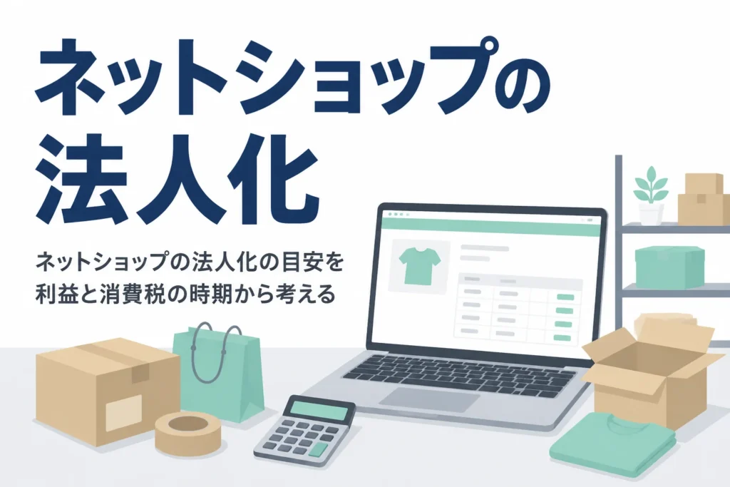 ネットショップを法人化する目安を、利益と消費税の免税期間から解説する記事のアイキャッチ