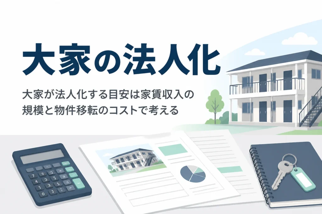 大家が法人化を考える目安と、資産管理会社へ物件を移す時のコストを解説する記事のアイキャッチ