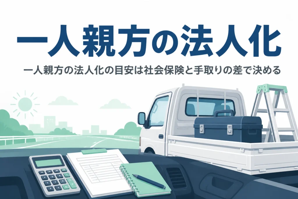 一人親方が法人化の目安を、社会保険の加入と手取りの差から考える記事のアイキャッチ