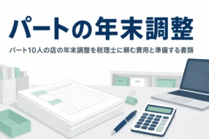 パート10人の店の年末調整を税理士に頼む費用と書類を解説する記事のアイキャッチ
