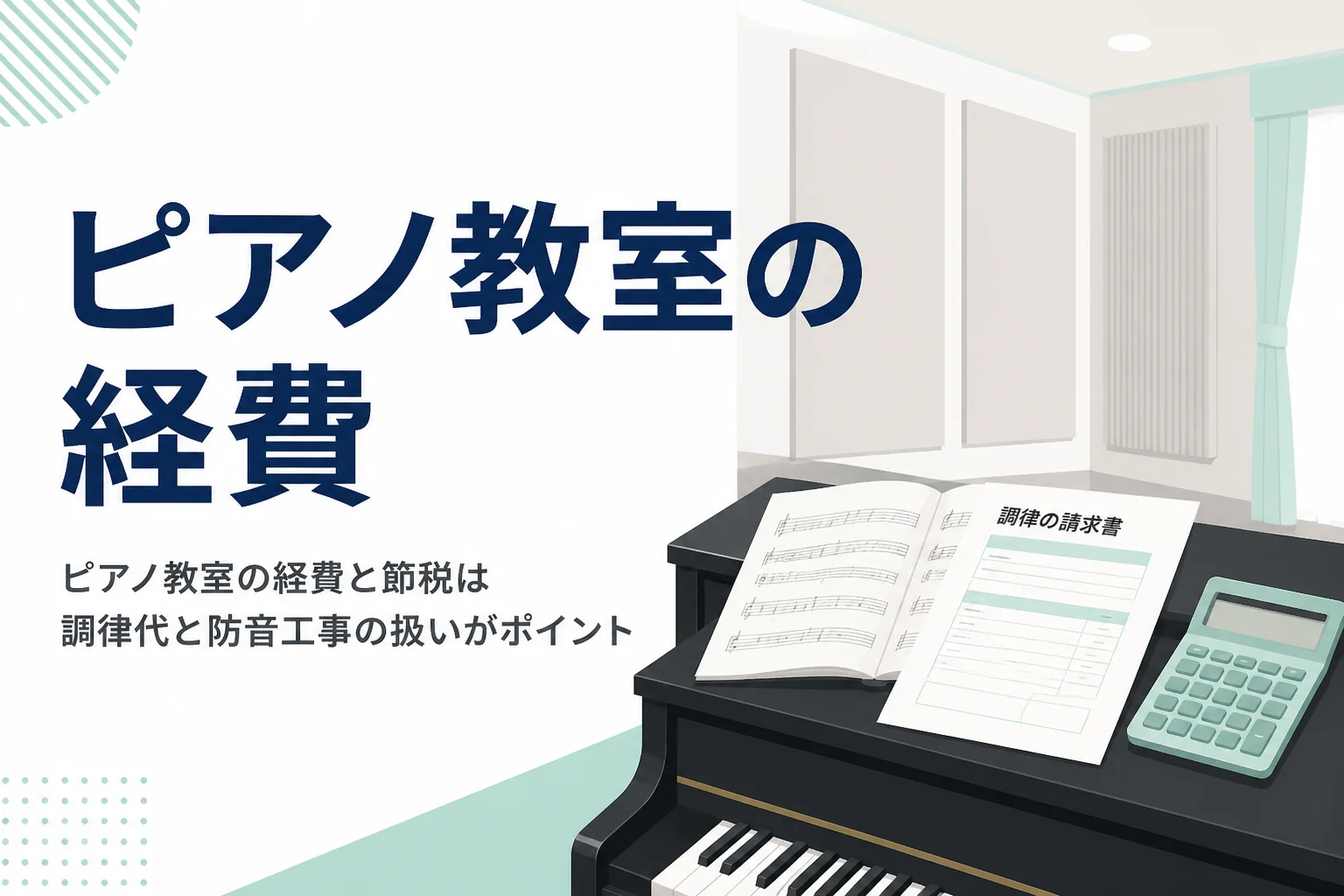 ピアノ教室の調律代や防音工事の償却、楽譜代の経費の扱いを解説する記事のアイキャッチ