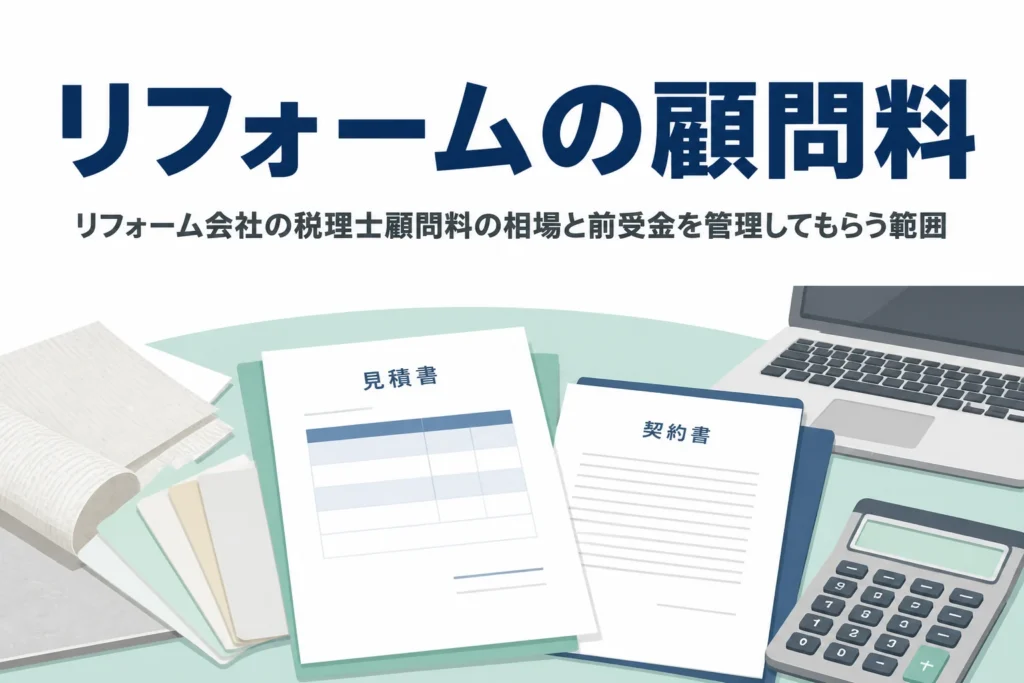 リフォーム会社の税理士顧問料の相場と、着工前の前受金を管理してもらう範囲を解説する記事のアイキャッチ