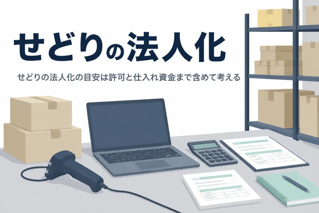 せどりの法人化の目安を、古物商許可の取り直しと仕入れ資金の融資まで含めて考える記事のアイキャッチ