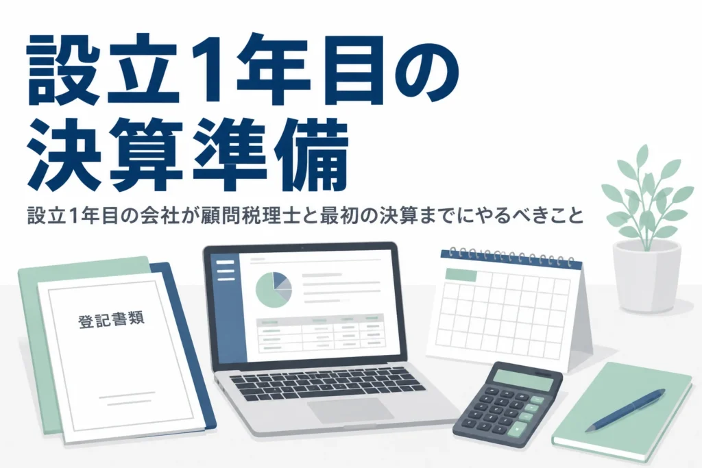 設立1年目の会社が顧問税理士と最初の決算までにやることを解説する記事のアイキャッチ