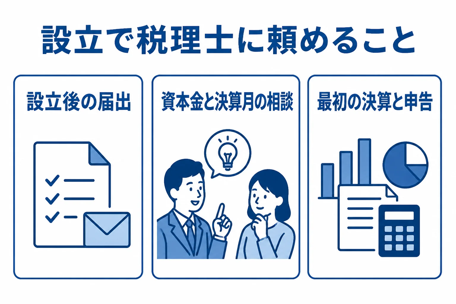 会社設立で税理士に頼むと任せられる3つのことを表した図解