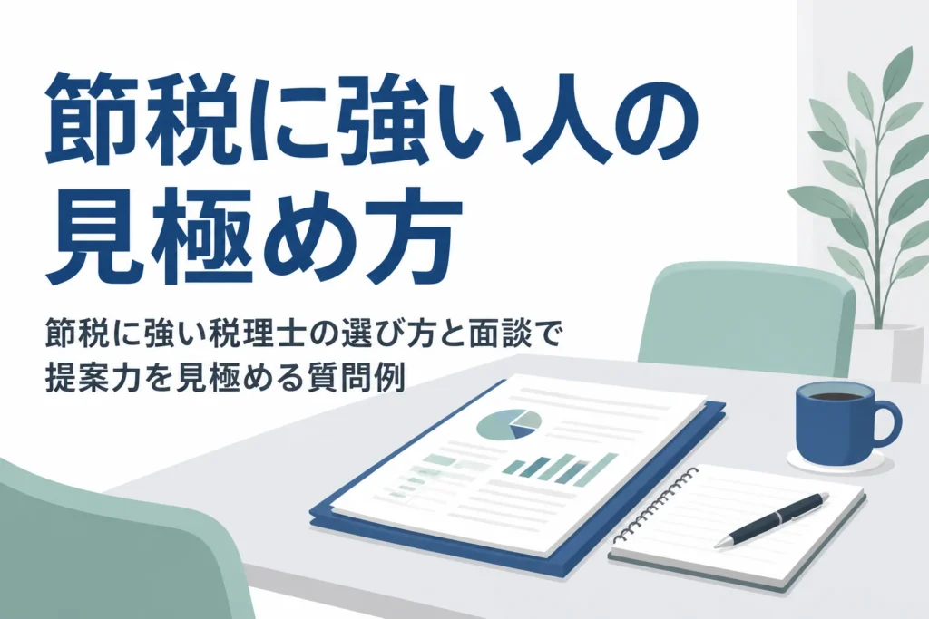 節税に強い税理士の選び方と、面談で提案力を見極めるための質問例を解説する記事のアイキャッチ