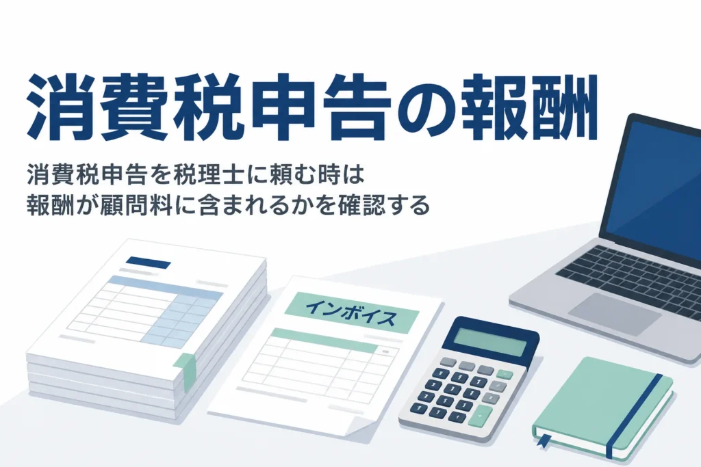 消費税申告を税理士に頼む時の報酬と、顧問料に含まれるかの確認点を解説する記事のアイキャッチ