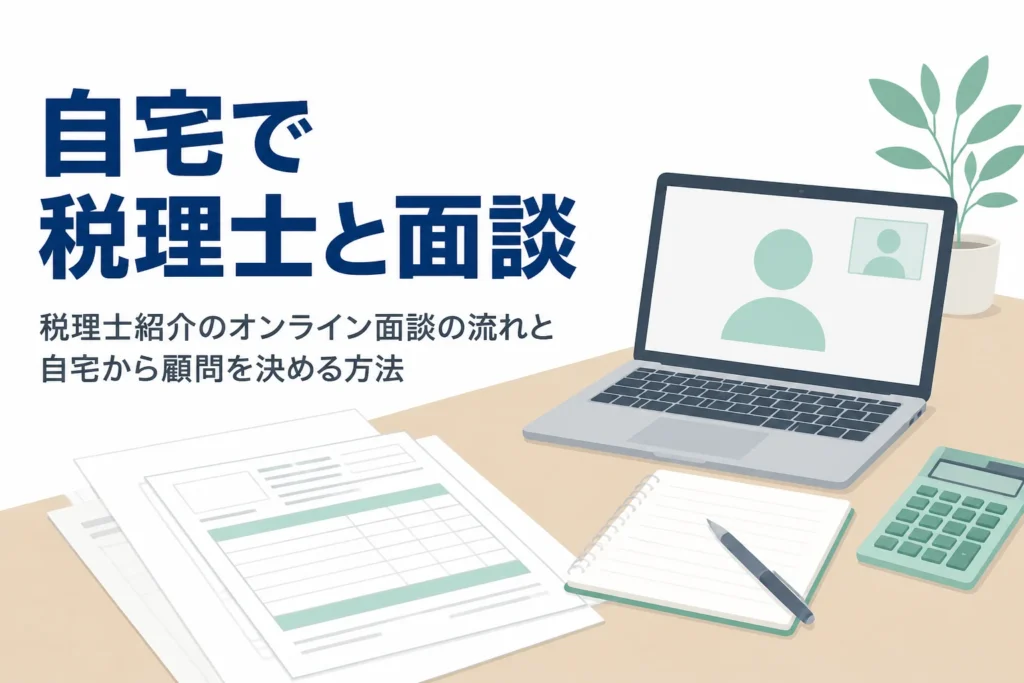 税理士紹介のオンライン面談の流れと自宅から顧問税理士を決める方法を解説する記事のアイキャッチ