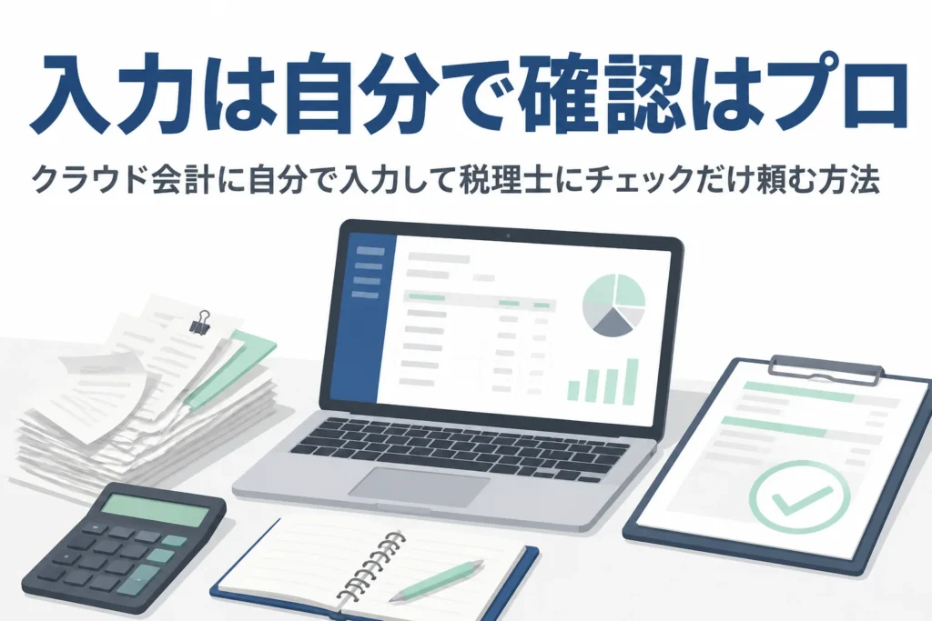 クラウド会計に自分で入力し、税理士にチェックだけ頼む方法を解説する記事のアイキャッチ