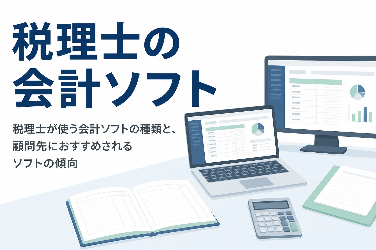 税理士が使う会計ソフトの種類と、顧問先におすすめされるソフトの傾向を解説する記事のアイキャッチ