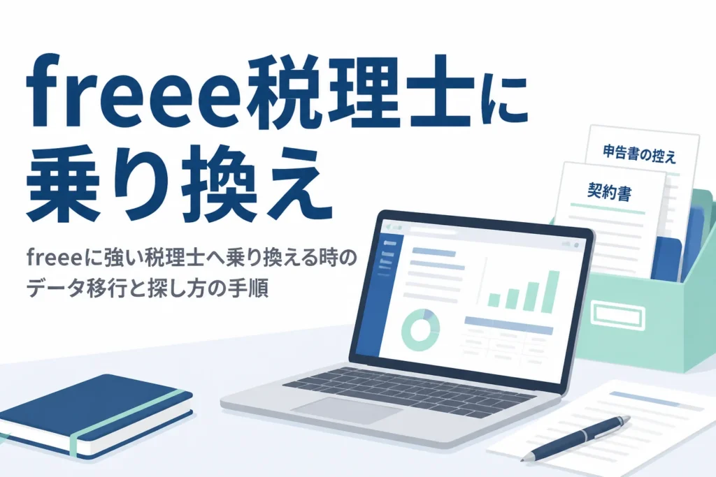 freeeに強い税理士へ乗り換える時の、データ移行と新しい税理士の探し方の手順を解説する記事のアイキャッチ