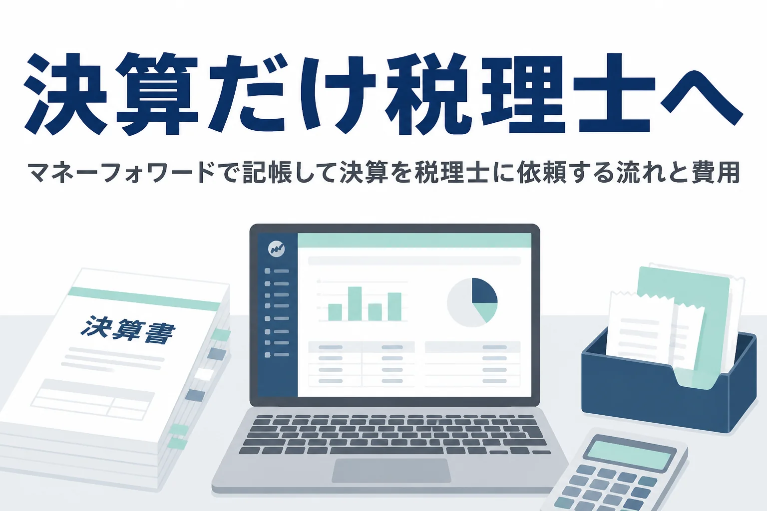 マネーフォワードで記帳して決算を税理士に依頼する流れと費用を解説する記事のアイキャッチ