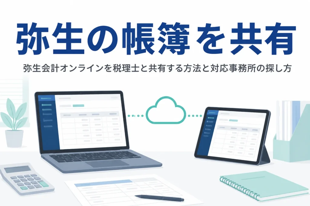 弥生会計オンラインを税理士と共有する方法を解説する記事のアイキャッチ