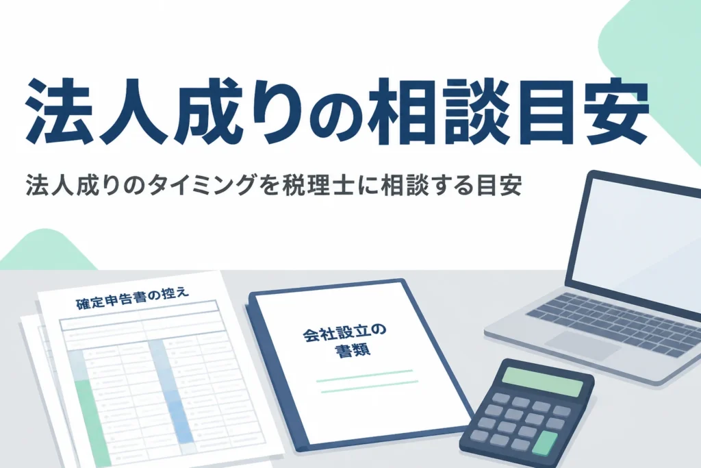 法人成りのタイミングを税理士に相談する目安を解説する記事のアイキャッチ