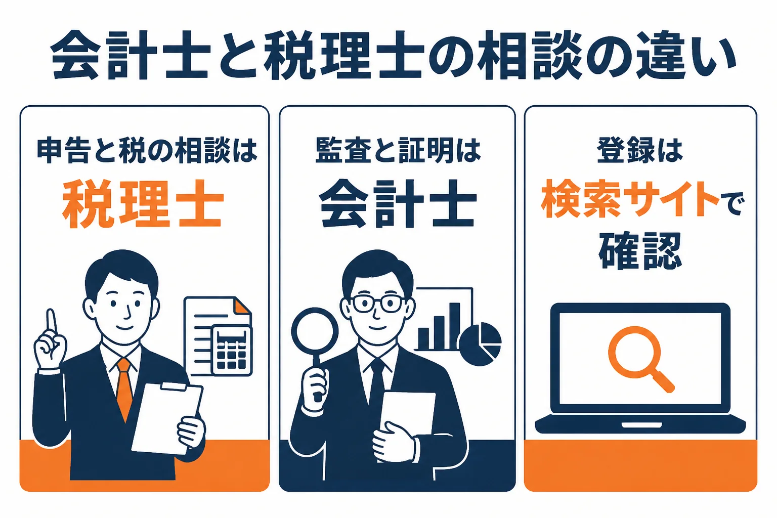 会計士と税理士に相談できる内容の違いを示した図解