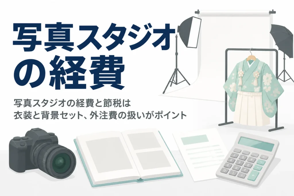 写真スタジオの衣装や背景セットの購入とアルバム制作の外注費の経費の扱いを解説する記事のアイキャッチ
