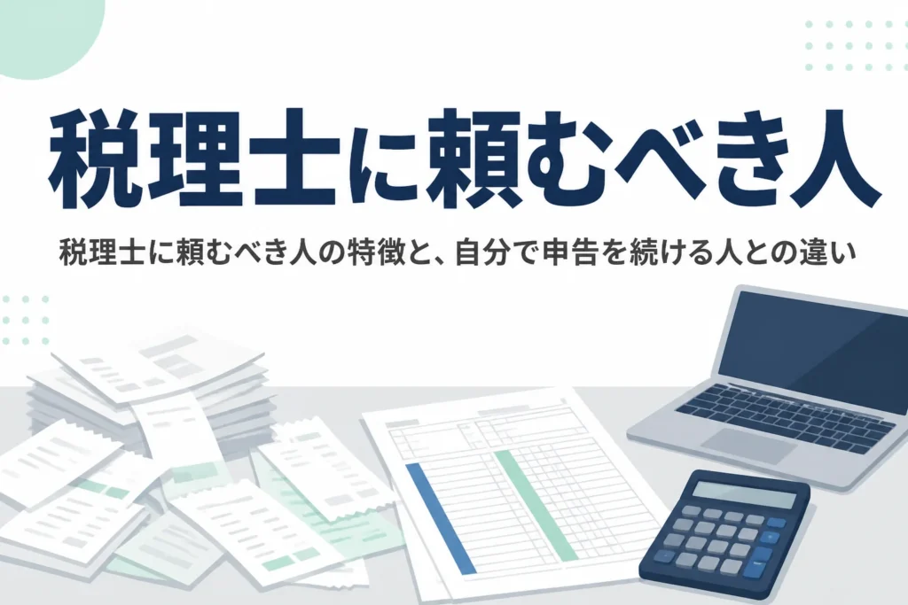 税理士に頼むべき人の特徴と自分で申告を続ける人との違いを解説する記事のアイキャッチ