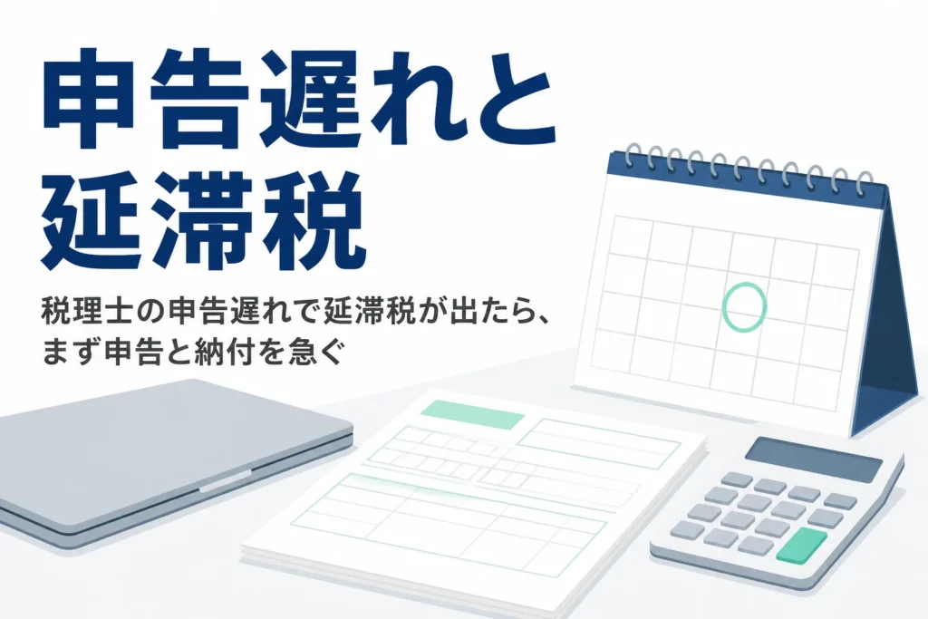 税理士の申告遅れで延滞税が出た時の負担の考え方と対応の手順を解説する記事のアイキャッチ