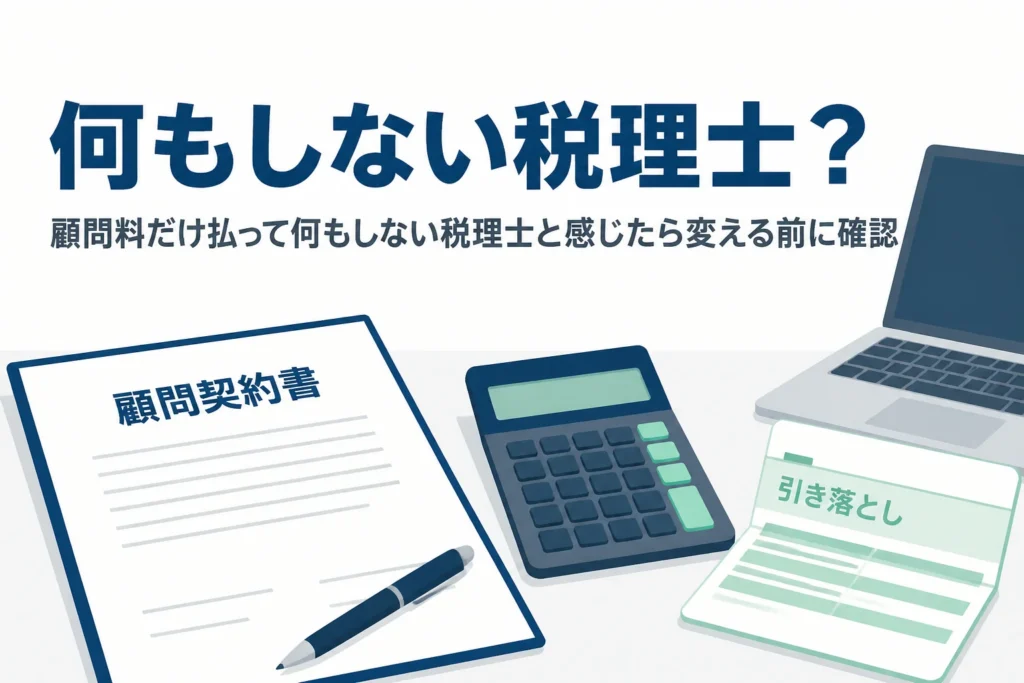 顧問料だけ払って何もしない税理士と感じた時に、変える前に確認することを解説する記事のアイキャッチ