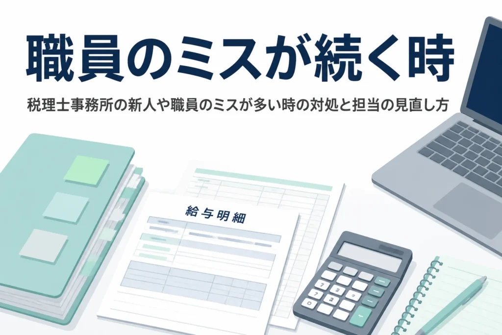 税理士事務所の新人や職員のミスが多い時の対処と担当の見直し方を解説する記事のアイキャッチ