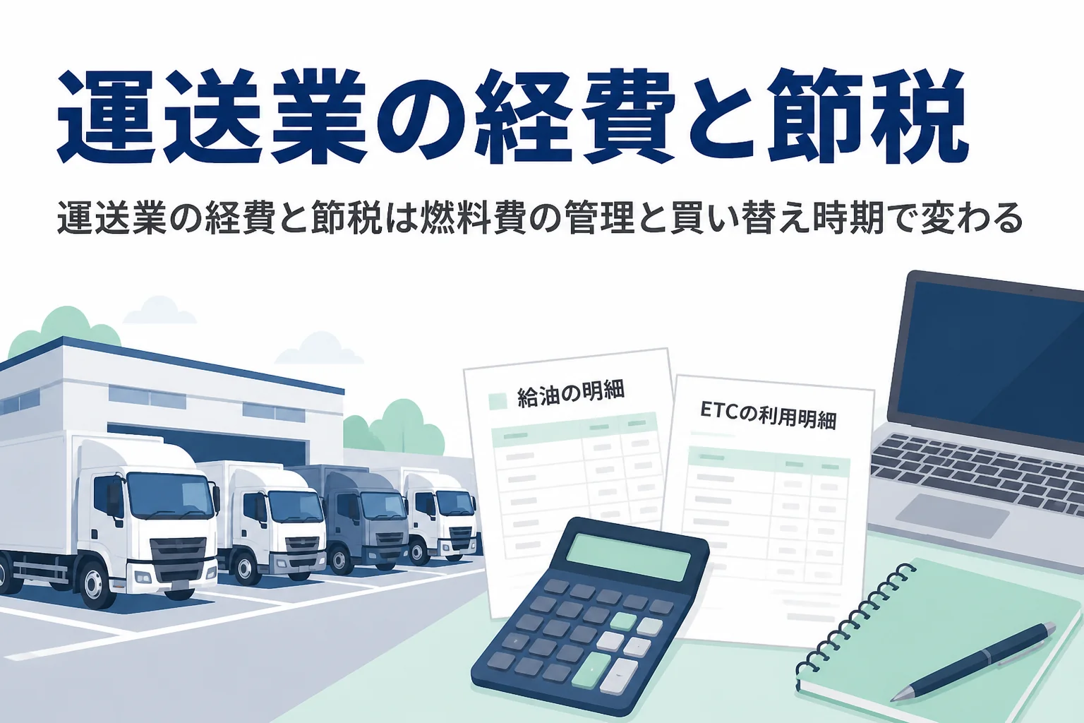運送業の経費と節税を、燃料費・高速代の管理とトラックの買い替え時期から解説する記事のアイキャッチ
