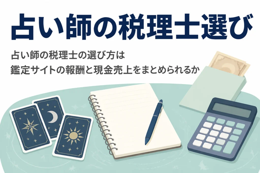 占い師が税理士を選ぶ時に、鑑定サイトの報酬と対面鑑定の現金売上をまとめられるかを見るポイントを解説する記事のアイキャッチ