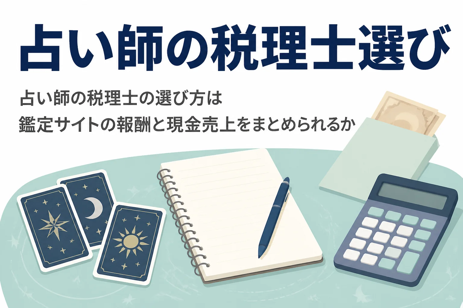 占い師が税理士を選ぶ時に、鑑定サイトの報酬と対面鑑定の現金売上をまとめられるかを見るポイントを解説する記事のアイキャッチ