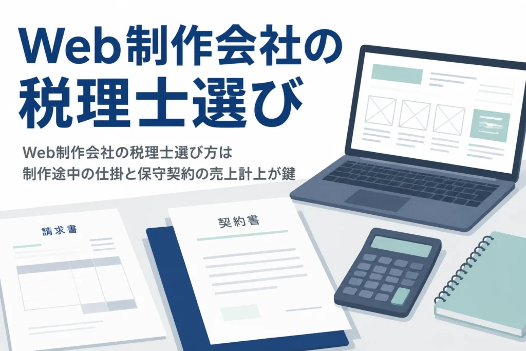 Web制作会社が制作途中の案件と保守契約の売上計上に強い税理士を選ぶポイントを解説する記事のアイキャッチ