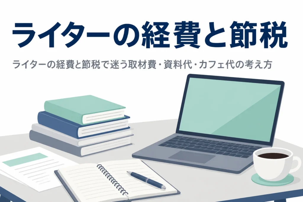 ライターの経費と節税で迷いやすい取材費や資料代、カフェでの作業代の考え方を解説する記事のアイキャッチ