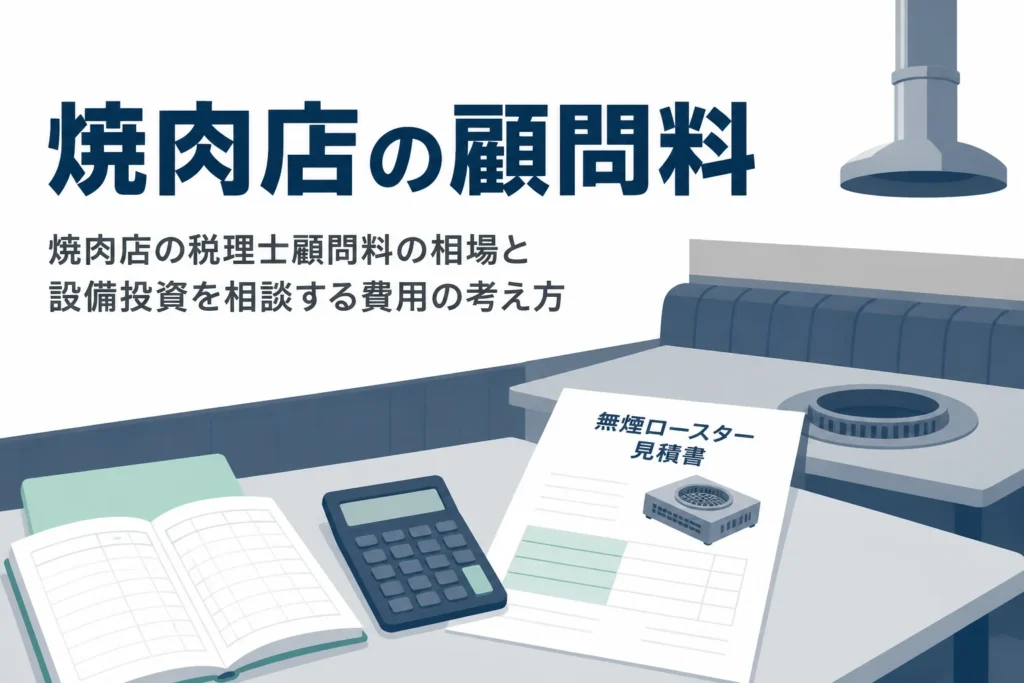 焼肉店の税理士顧問料の相場と無煙ロースターなどの設備投資を相談する費用を解説する記事のアイキャッチ