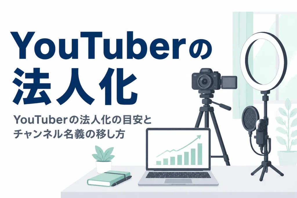 YouTuberの法人化の目安とチャンネルの名義、収益の受け取り口座を移す手順を解説する記事のアイキャッチ