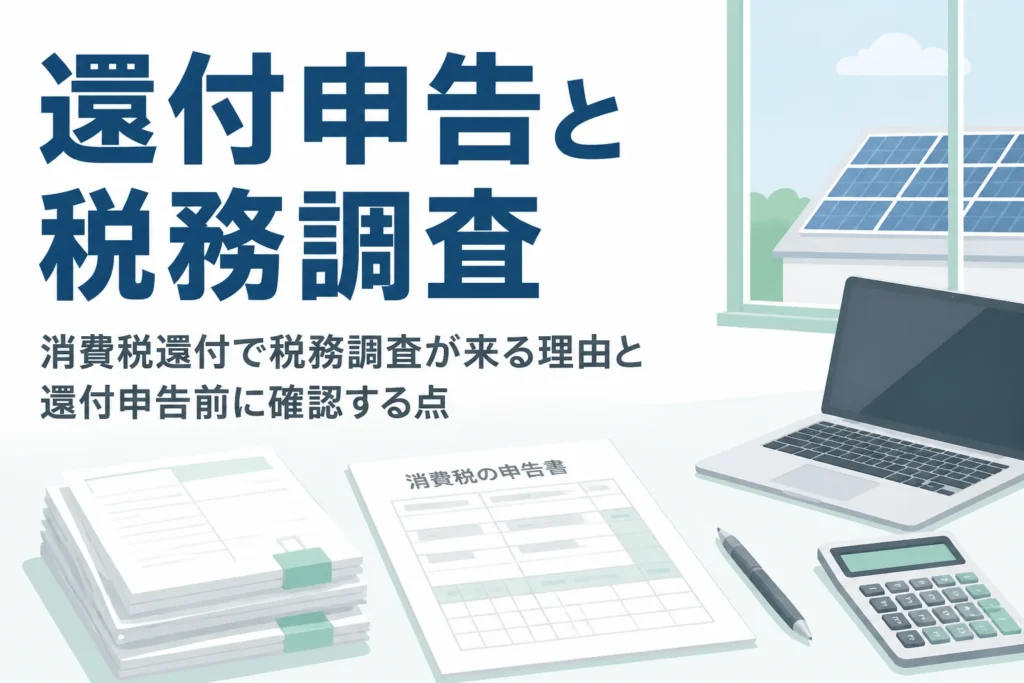 消費税還付で税務調査が来る理由と、還付申告前に税理士へ確認する点を解説する記事のアイキャッチ