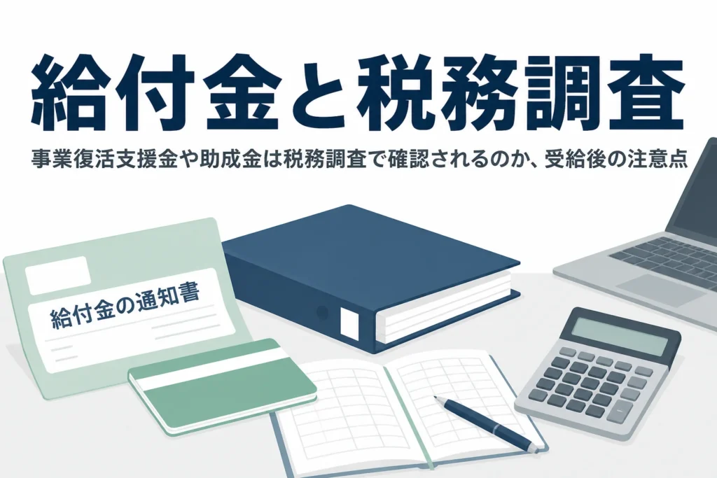 事業復活支援金や助成金が税務調査で確認されるのか、受給後の注意点を解説する記事のアイキャッチ