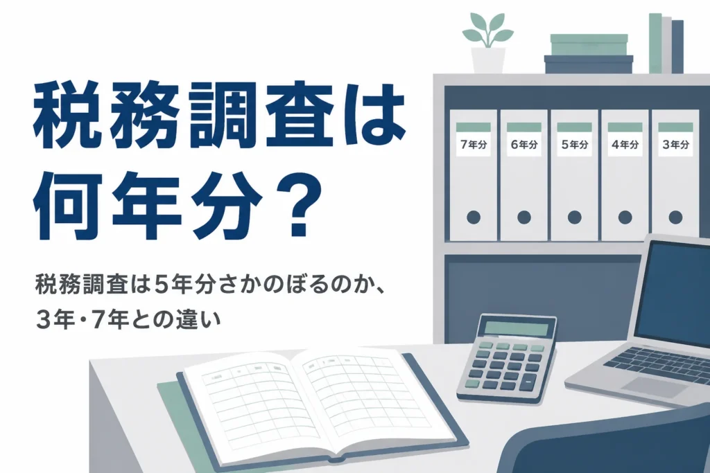 税務調査が何年分さかのぼるかと帳簿保存の目安を解説する記事のアイキャッチ