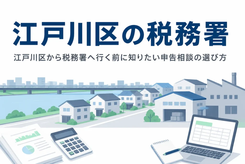 江戸川区の税務署と、町工場や子育て世帯の副業の申告相談を解説する記事のアイキャッチ